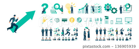 Pose set of male and female businessmen challenging DX promotion Concept illustration of digital transformation and business reform 136905939