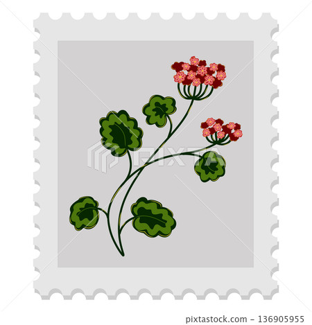 Spring postage stamp with a flower. Celebrating spring, Easter, Women's Day, and Mother's Day. Elegant and slightly naive design. Isolated vector element. Spring postage stamp with a flower. Celebrating spring, Easter, Women's Day, and Mother's Day. Elegant and slightly naive design. Isolated vector element. 136905955