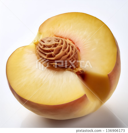 切開的清水白桃特寫 | 白色背景上的高級水果 136906173
