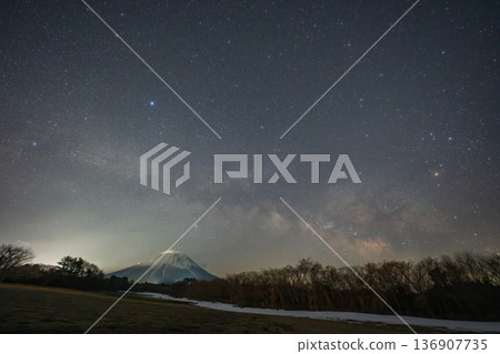 A very beautiful starry sky at Mt. Daisen in Tottori Prefecture, Japan 136907735