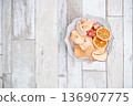 Dried fruits on a plate viewed from above 136907775
