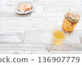 Fruit tea poured into a glass 136907779