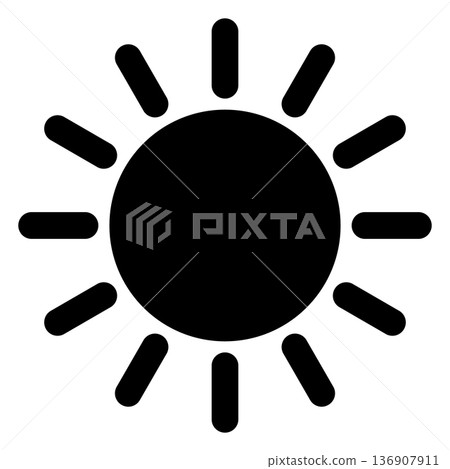 sun silhouette symbol icon, black and white illustration 136907911