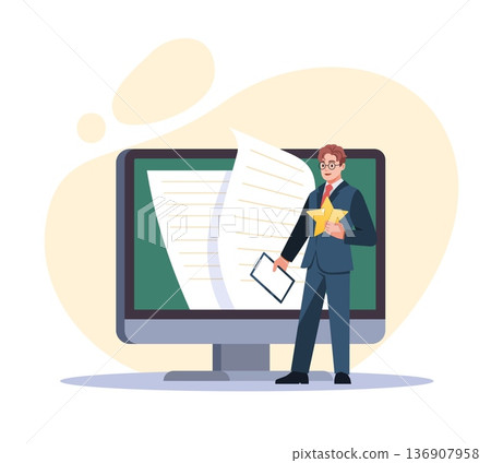 Article editing. Internet blogging evaluation, content management, error correction, quality assessment, digital documentation, customer feedback or review, cartoon isolated vector concept Article editing. Internet blogging evaluation, content management, error correction, quality assessment, digital documentation, customer feedback or review, cartoon isolated vector concept 136907958