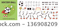 Soccer ball character constructor. Groovy sport mascot with smiling face, creation kit, different poses and expressions, arms and legs, happy faces, various gestures garish vector cartoon set 136908209