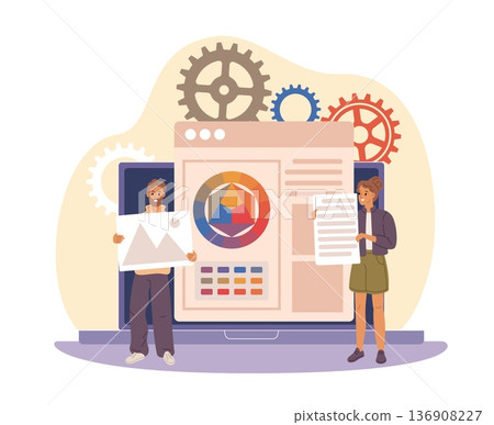 Website development. User interface, customizing workspace for yourself, business analytics creative teamwork, ui project planning and process management cartoon isolated vector concept 136908227