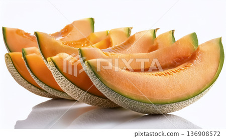 切開的哈密瓜特寫 | 白色背景上的高級水果 136908572