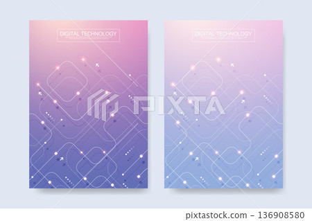 Abstract digital technology cover template design for a report and brochure, flyer, leaflets, poster, header, banner, website, presentation. Vector illustration 136908580