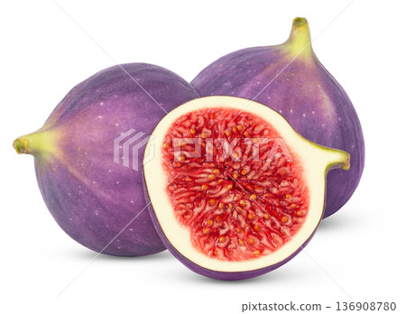 Fresh fig fruits and half isolated on white background with clipping path 136908780