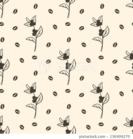 Engraved coffee beans seamless pattern 136909270