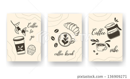 Set of hand drawn coffee themed posters 136909271