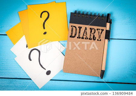 Diary Writing Concept With Question Notes And Planning Cards On Desk 136909484