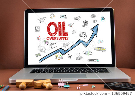 OIL OVERSUPPLY Market Trend Concept Shown On Laptop Screen OIL OVERSUPPLY Market Trend Concept Shown On Laptop Screen 136909497