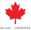 Red maple leaf, symbol in Canada flag. 136909504