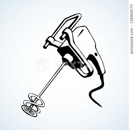 Hand mixer for concrete. Vector drawing Hand mixer for concrete. Vector drawing 136909575