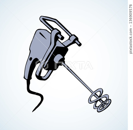 Hand mixer for concrete. Vector drawing Hand mixer for concrete. Vector drawing 136909576