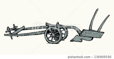 Ancient plow. Vector drawing object 136909580