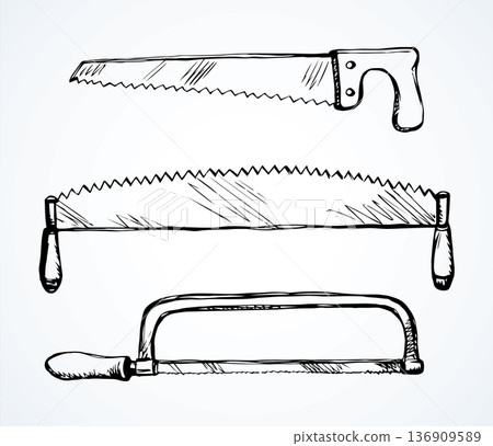 Iron hand saw. Vector drawing 136909589