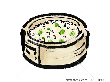 日式毛筆畫風格的蒸籠 136909960