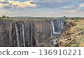 A panoramic view of Victoria Falls and the earth from the observation deck on the Zimbabwe side. Background material for sightseeing trips on a sunny day. 136910221