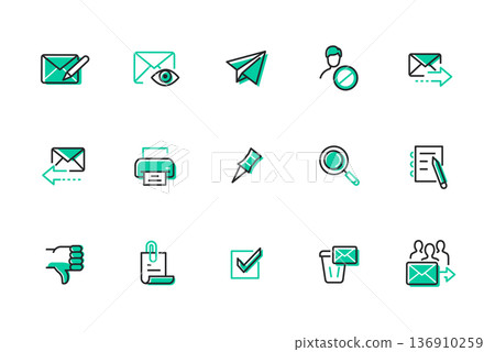 Emails - set of line design style icons Emails - set of line design style icons 136910259