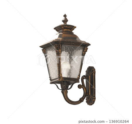 Vintage outdoor wall lantern with bronze finish and textured glass, classic exterior lighting fixture Vintage outdoor wall lantern with bronze finish and textured glass, classic exterior lighting fixture 136910264
