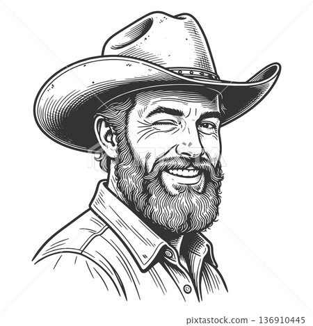 Smiling bearded cowboy raster illustration Smiling bearded cowboy raster illustration 136910445