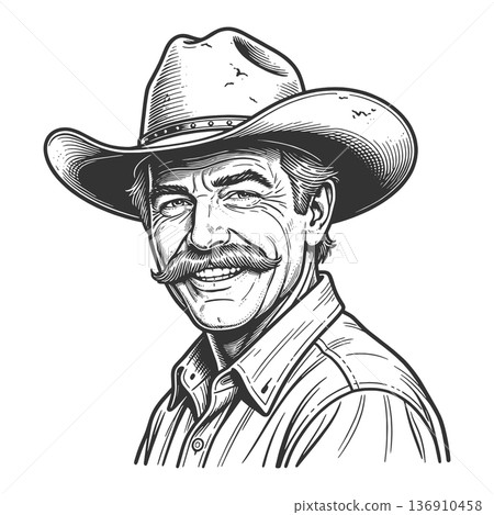 cowboy with moustache sketch raster illustration cowboy with moustache sketch raster illustration 136910458