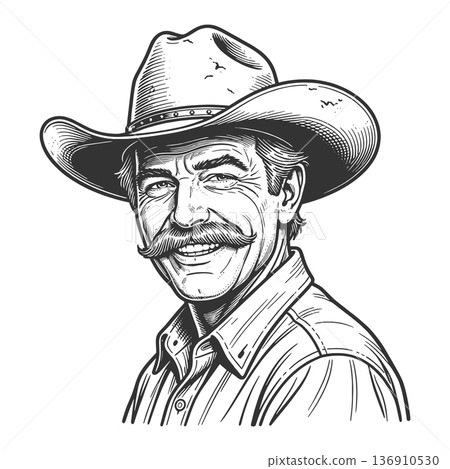 cowboy with moustache sketch vector illustration 136910530