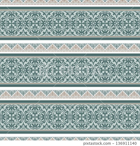 Seamless pattern. Ethnic Asia ornament of the nomadic peoples of Asia, the Great Steppe, Kazakh, Kyrgyz, Kalmyk, Mongol, Buryat, Turkmen, Turk. For carpet, ceramic, yurts. Vector illustration Seamless pattern. Ethnic Asia ornament of the nomadic peoples of Asia, the Great Steppe, Kazakh, Kyrgyz, Kalmyk, Mongol, Buryat, Turkmen, Turk. For carpet, ceramic, yurts. Vector illustration 136911140
