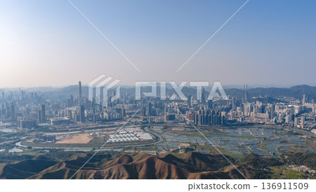 Ma Tso Lung wetlands overlooking towering Shenzhen urban skyline Feb 18 2026 Ma Tso Lung wetlands overlooking towering Shenzhen urban skyline Feb 18 2026 136911509