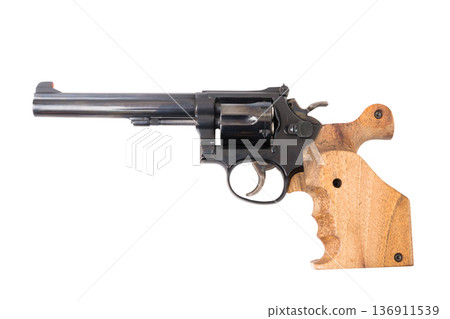 Old western era revolver on white background Old western era revolver on white background 136911539