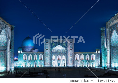 Illuminated Registan Square in Samarkand Illuminated Registan Square in Samarkand 136911759