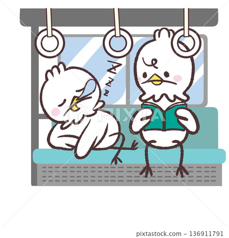 Illustration of an annoying white bird sleeping in a car 136911791