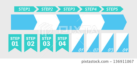 A set of arrow-shaped process infographic materials that visually show the flow of steps 136911867