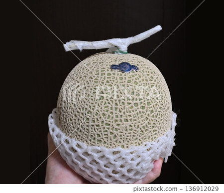 Male hand holding a melon 136912029