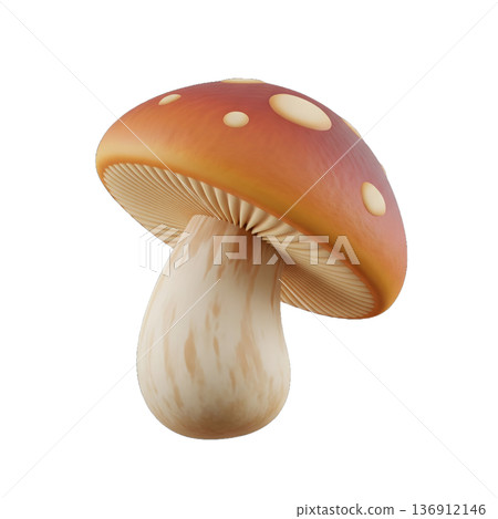 3D Stylized Mushroom Illustration with Detailed Gills 3D Stylized Mushroom Illustration with Detailed Gills 136912146