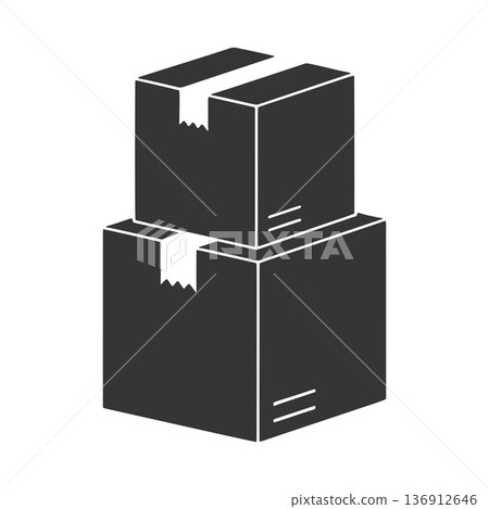 Stacked cardboard boxes silhouette icon Stacked cardboard boxes silhouette icon 136912646