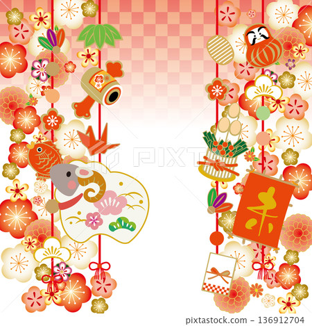New Year's card illustration material for 2027 Year of the Sheep New Year's card illustration material for 2027 Year of the Sheep 136912704