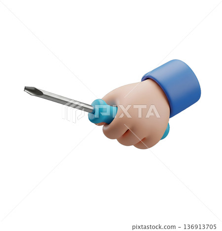 3D Cartoon Hand Holding a Screwdriver Repair and Maintenance Icon Concept 136913705