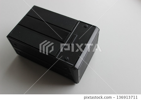 Model Of Closed Black Can Isolated In White Studio Photo Model Of Closed Black Can Isolated In White Studio Photo 136913711