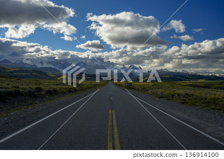 endless road from el calafate to el chanten patagonia argentina with fitz roy mountain view endless road from el calafate to el chanten patagonia argentina with fitz roy mountain view 136914100