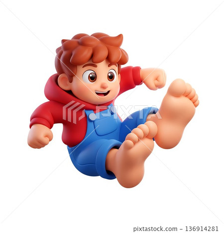 [Jumping Boy] A barefoot boy jumping up / Blender practice work 136914281