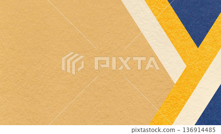 Abstract light ochre textured paper background with beige, yellow, blue geometric lines, copy space for banner presentation 136914485