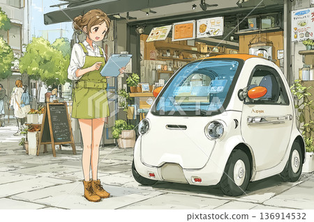 門市員工操作自動配送機器人 | 物流數位轉型的新常態始於街頭（人工智慧插圖） 136914532