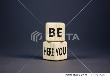 Belonging and belong symbol. Concept words Be here Belong on beautiful wooden block. Beautiful grey table grey background. Business motivational belonging and belong concept. Copy space. 136915019