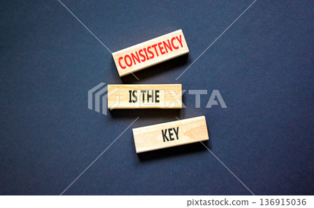 Consistency is the key symbol. Concept words Consistency is the key on beautiful wooden blocks. Beautiful black background. Business consistency is the key concept. Copy space. 136915036