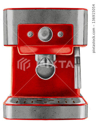 Watercolor illustration of a modern coffee machine. Illustrations for coffee shops, cafes, packaging, menus, and product design. 136915054