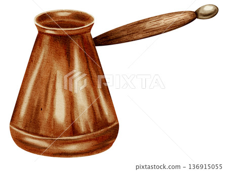 Hand-painted Watercolor illustration coffee cezve. Illustrations for coffee shops, cafes, packaging, menus, and product design. Hand-painted Watercolor illustration coffee cezve. Illustrations for coffee shops, cafes, packaging, menus, and product design. 136915055