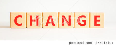 Change symbol. Concept word Change on beautiful wooden blocks. Beautiful white background. Business change concept. Copy space. Change symbol. Concept word Change on beautiful wooden blocks. Beautiful white background. Business change concept. Copy space. 136915104